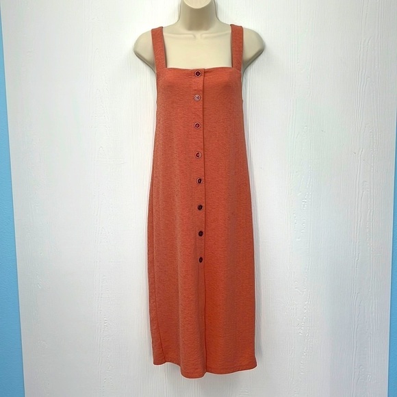 Zara Dresses & Skirts - Zara - Terracotta Knit Midi Button Down With Thick Strap Dress Size Small